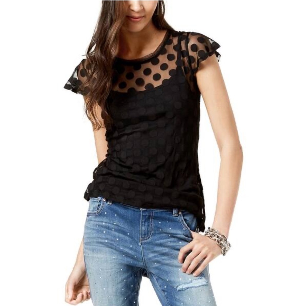 CUTEST black Mesh Polka Dot top Sz S NWOT INC  price firm!